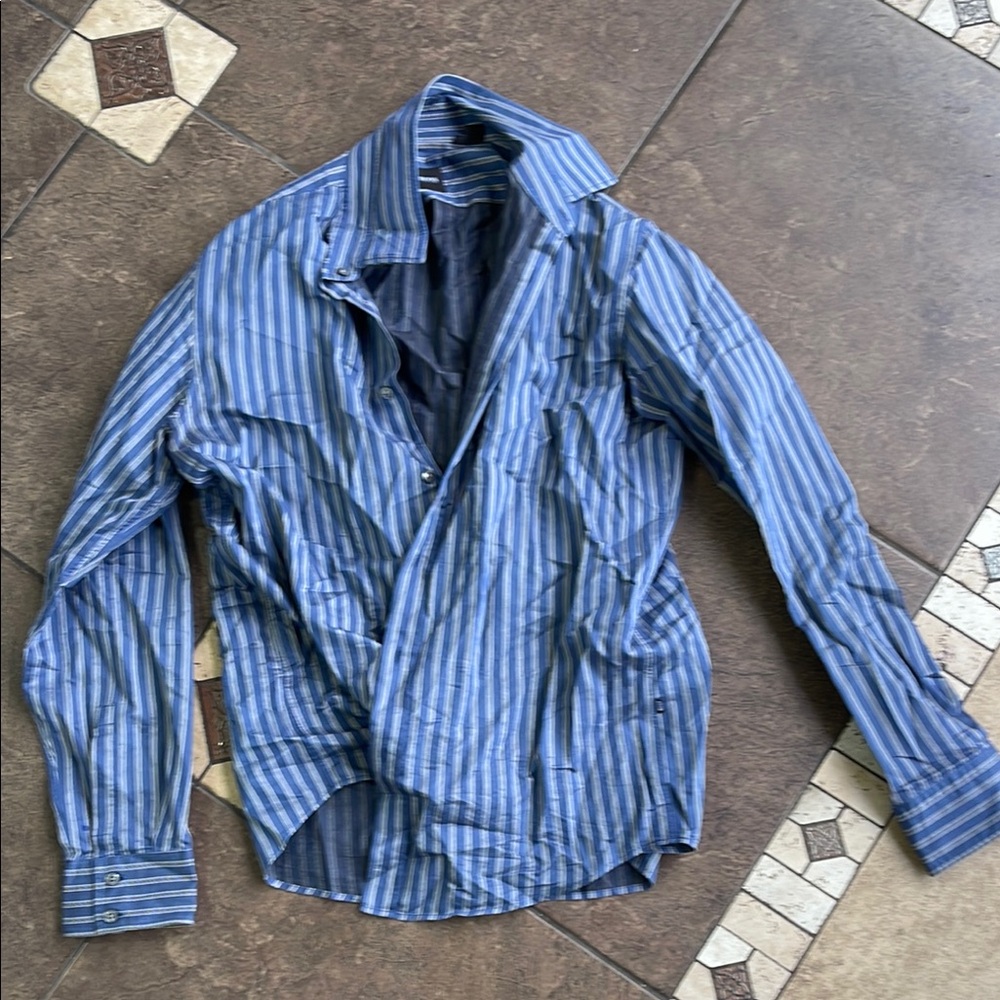 Boss Blue Striped Casual Button Down Shirt